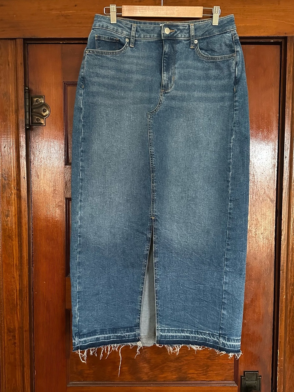 Sonoma Goods For Life High Rise Split Hem Denim Midi Skirt 10 Western 90s Chic